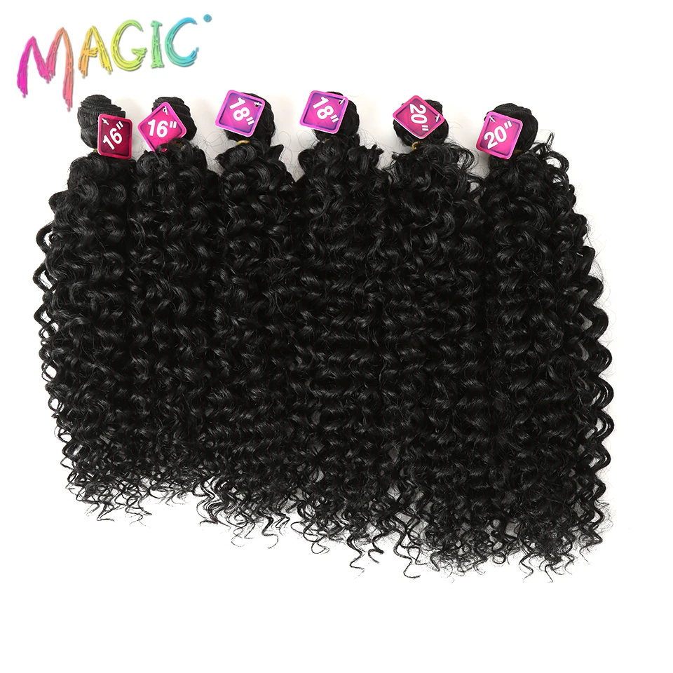 Syntetyczne Afro Kinky kręcone włosy blond 16-20Inch 7 sztuk/lot syntetyczne przedłużanie włosów 6Pieces z zamknięciem koronki dla czarnych kobiet -