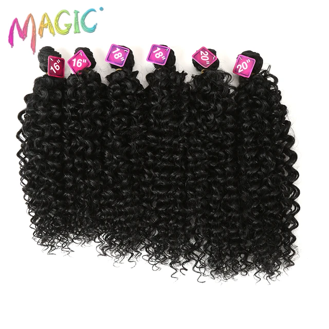 Syntetyczne Afro Kinky kręcone włosy blond 16-20Inch 7 sztuk/lot syntetyczne przedłużanie włosów 6Pieces z zamknięciem koronki dla czarnych kobiet -