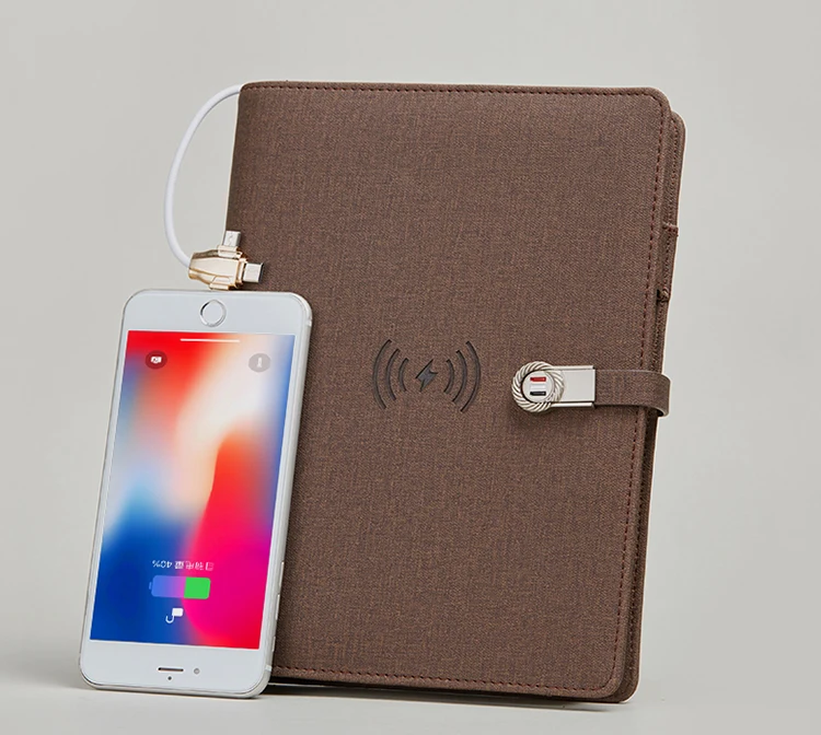 

Power Bank Multifunctional Loose page Handbook Set Business Conference Recordbook With U disk Wireless Charging Notebook