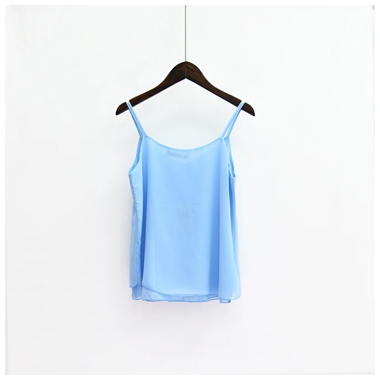Два слоя Летняя блузка Для женщин шифоновое платье без рукавов Рубашки для мальчиков Топики женские пикантные женские v-образным вырезом
