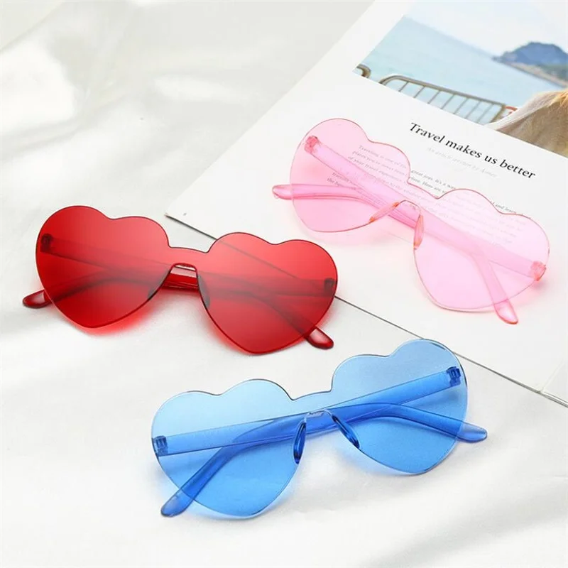 

New Fashion cute sexy retro Love Heart Rimless Sunglasses Women Luxury Brand Designer Sun glasses Eyewear Candy Color UV400