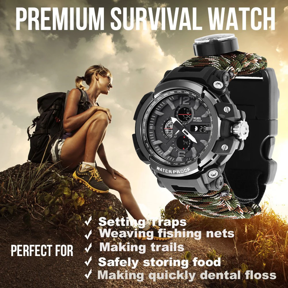 

EDC Outdoor Survival Watch Multi-functional Waterproof 50M Paracord Bracelet Watch for Men Women Camping Hiking Emergency Gear