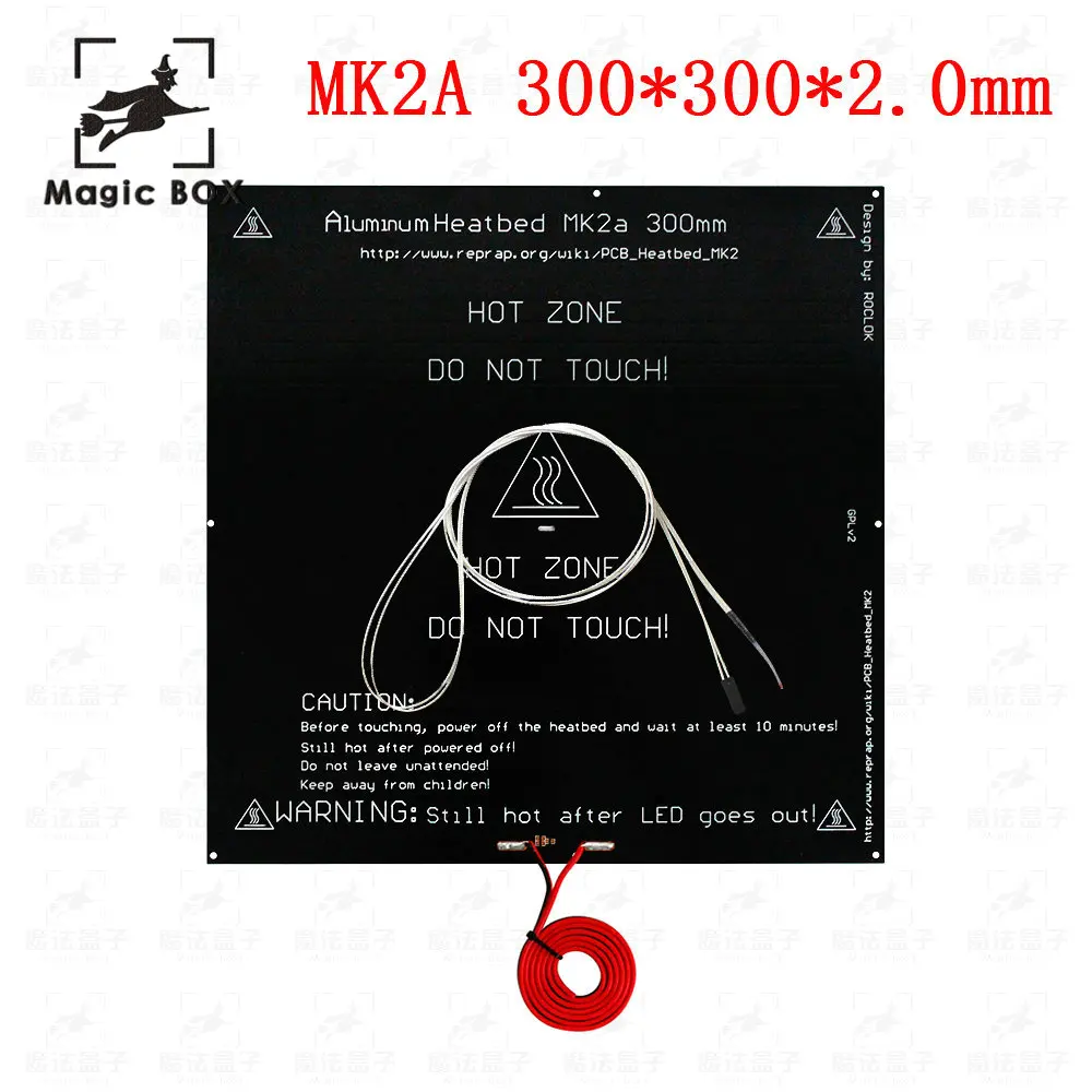 

MK2A 300*300*2.0mm 12v RepRap RAMPS 1.4 PCB Heatbed +LED Resistor + Cable + Thermistors For Mendel For 3D Printer MK2B