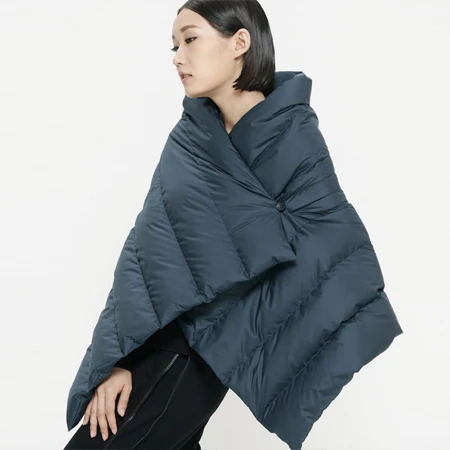 YNZZU дизайн Осень Зима Женский пуховый жилет сплошная шикарная куртка-шаль на утином пуху пальто женская теплая одежда больших размеров O676 - Цвет: Тёмно-синий