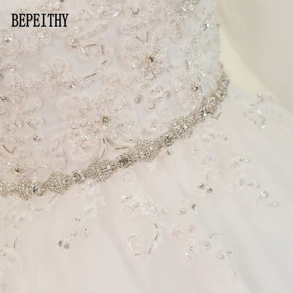 BEPEITHY настоящая фотография Robe De Mariage бальное платье c аппликациями кружева хрустальный пояс длинный рукав свадебное платье Vestido De Novia