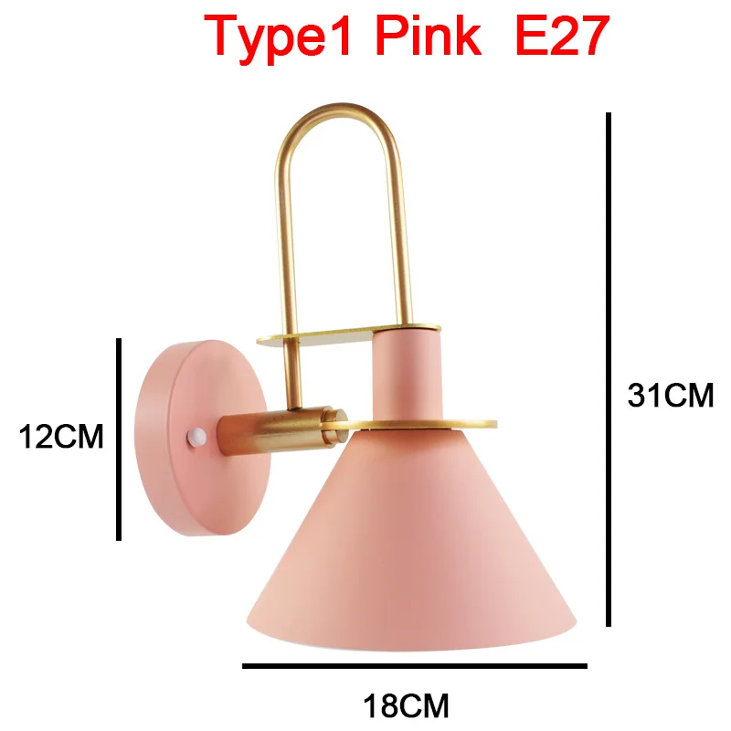 Современный настенный светильник, деревянный простой креативный настенный светильник, Светодиодная лампа E27 110 В 220 В, украшение для спальни, Скандинавский дизайн, для гостиной - Цвет абажура: Type1 Pink