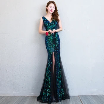 

Black Sexy Deep V Neck Split Mermaid Evening Dress Simple Slim Backless Long Party Evening Dress Vestido De Festa Robe Soiree