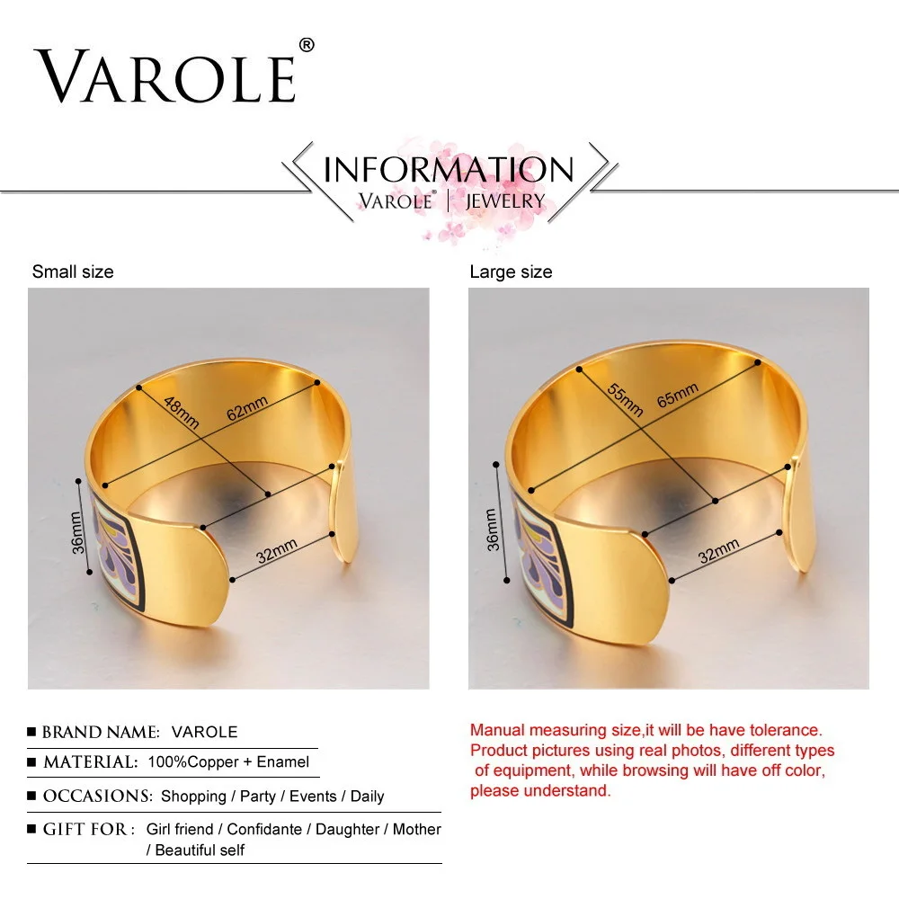 VAROLE Top Quality 100% Copper Opening Color Enamel Love Bangle Bracelets & Bangles Pulseiras Women Fashion Jewelry pulsera 2