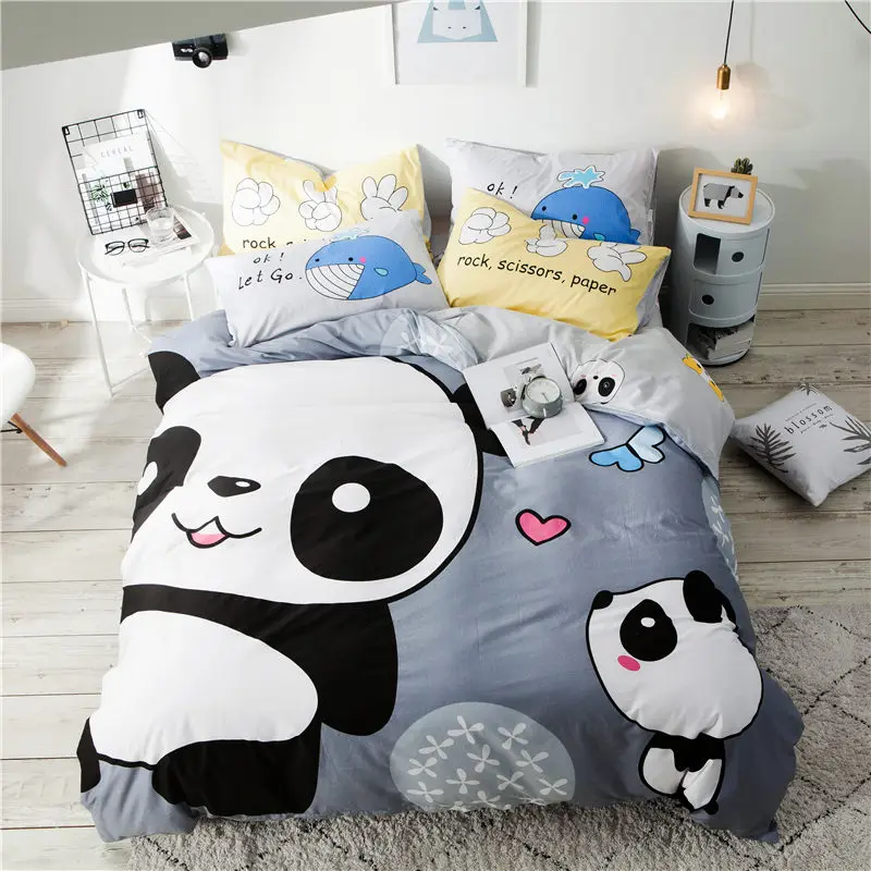 

Papa&Mima Cartoon style bedding set 3 or 4pcs 100% Cotton twin Full Queen size panda duvet cover flat sheet pillowcase sets