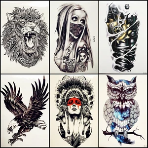 6 Pieces/Lot Hot Girl with Mask Temporary Tattoos Indian Tribal Warrior Women Body Arm Art Fake Flash Waterproof Tattoo Stickers