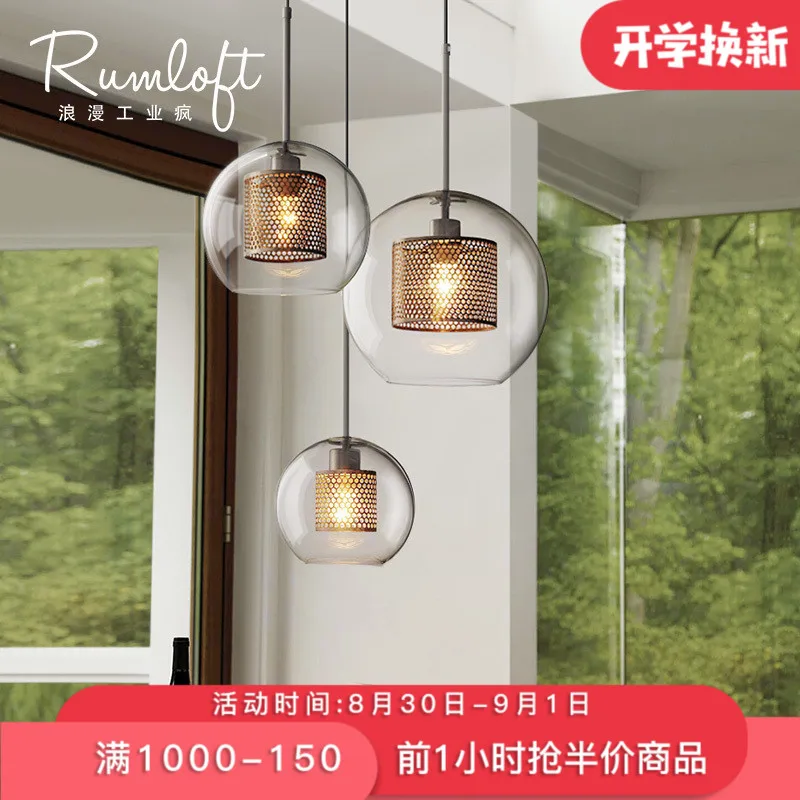 

American Creative Glass Ball Pendant Lights Iron Hoop Hang Lamp for Bedroom Cafe Restaurant Bar Indoor Lighting Fixtures Decor
