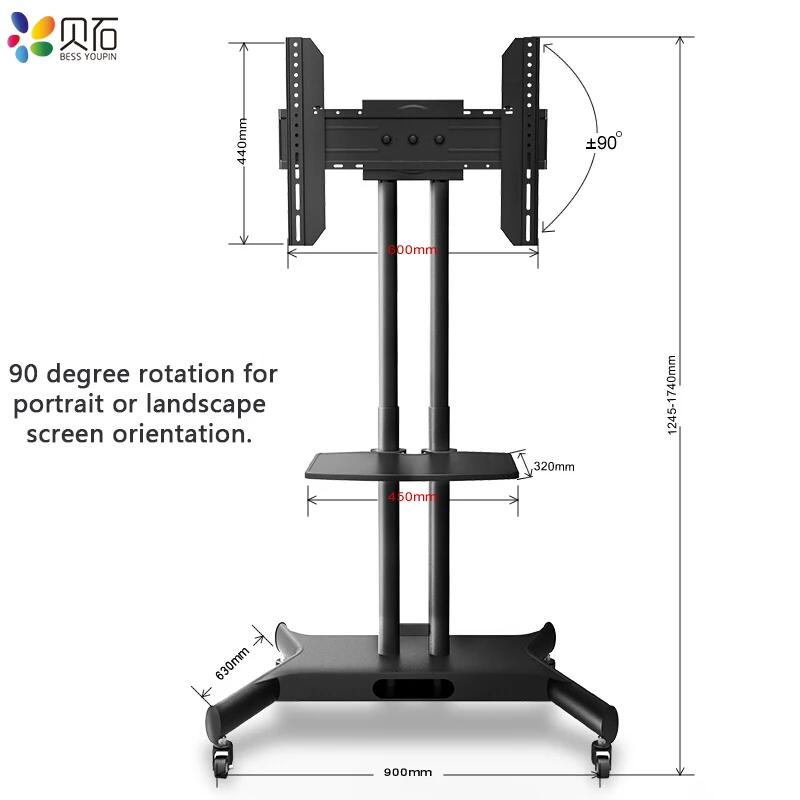 المحمول التلفزيون عربة قطب التلفزيون الطابق حامل جبل المنزل عرض التلفزيون عربة ل 32-65 \