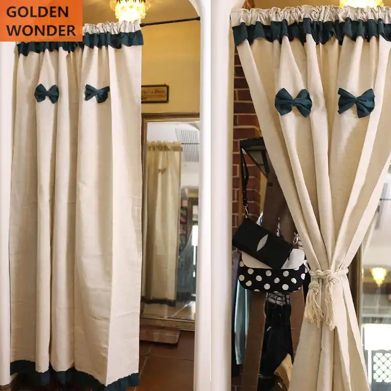 Golden Wonder Cotton And Lien Curtains Dark Green Bowknot Door