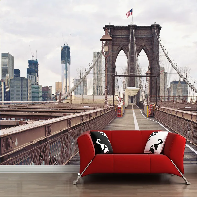 3D стерео пространство чувство Нью-Йорк мост Манхэттен вид на город узор обои для настенное уркашение для гостинной