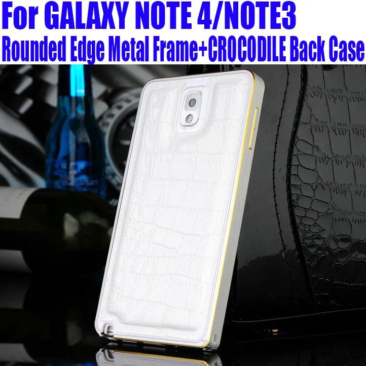 50PCS/lot DHL Free Ultrathin Rounded Edge Aluminum Frame + CROCODILE PU Back Battery Case for GALAXY NOTE 4 NOTE3 NO: N9115 | Мобильные