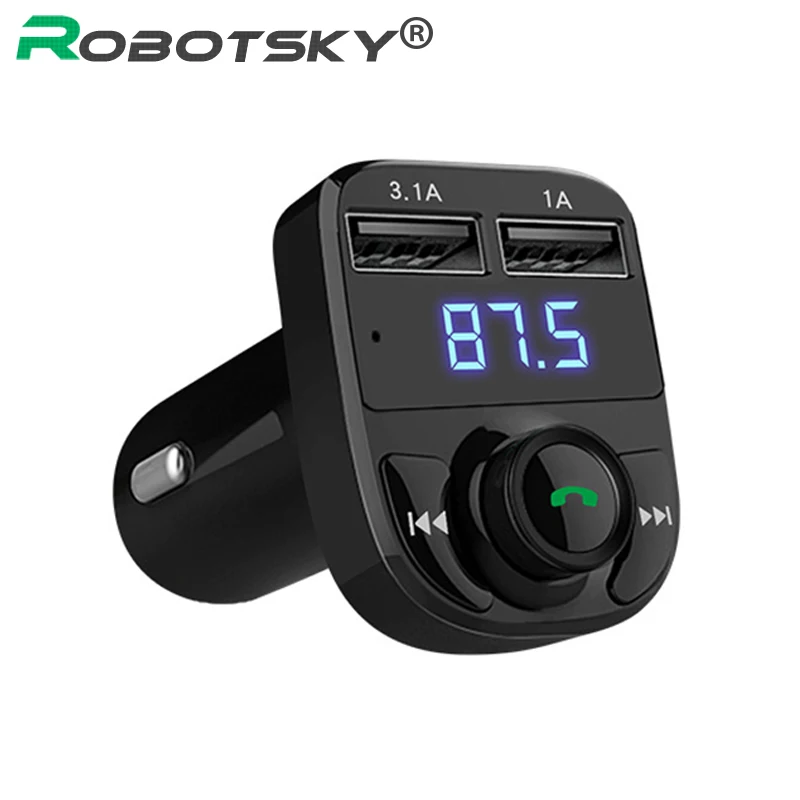 

Robotsky Wireless Bluetooth Hands Free Car Kit FM Transmitter MP3 Player Modulator Dual USB Car Charger LED Digital Display