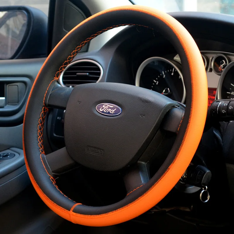 

Blue Yellow DIY Car Steering Wheel Cover With Needles and Thread 3Color Sport Diameter 38cm Fiber leather Steering Wheel Cover