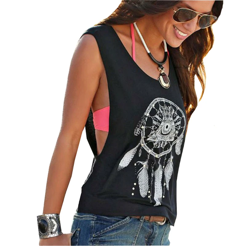 

Saiqigui fashion Women Tops Summer Style t shirt Sexy Sleeveless Print Tank Tops debardeur femme ropa mujer