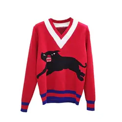 2018 осень-зима leopard красный вязаный детский комбинезон Для женщин с длинным рукавом в полоску женские вязаные свитера пуловеры Harajuku одежда