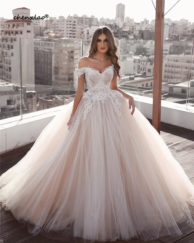 Саудовской Аравии белое свадебное платье es бальное платье с открытыми плечами Милая Кружева Аппликации жемчужное свадебное платье