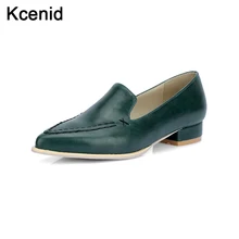 Kcenid/Новинка; популярная Осенняя обувь с острым носком в винтажном стиле; женские слипоны на низком каблуке; Повседневная Уличная обувь; zapatos mujer; Цвет зеленый; большие размеры 32-48