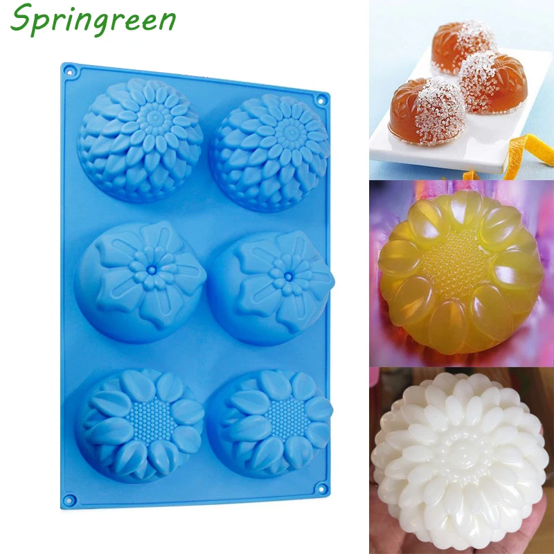 

Springreen 6 Holes Sunflower Silicone Muffin Cups Handmade Soap Molds Cupcake Mold Cake Baking Flower Pans Bakeware Food Grade