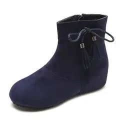 Осенне-зимние Удобные Модные женские ботинки на среднем каблуке с круглым носком и боковой молнией, большие размеры, темно-синий ljj 1022
