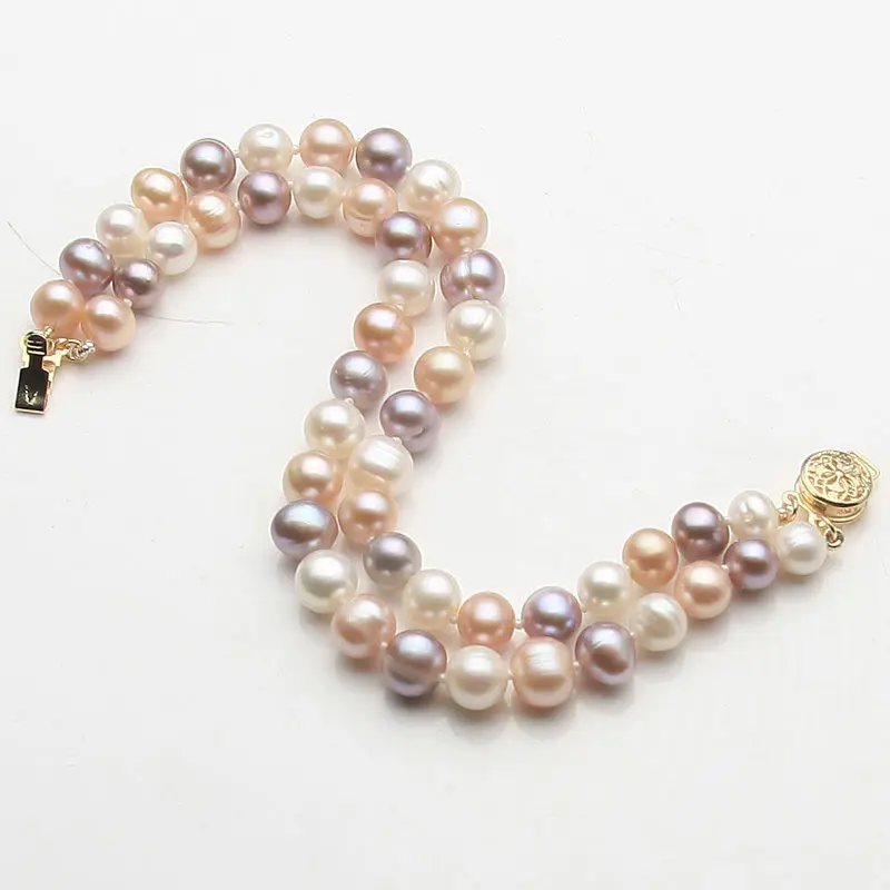 

Free shipping hot sale Women Bridal Wedding Jewelry >>new 2 rows 8-9mm multicolor freshwater akoya pearl bracelet 7.5"-9