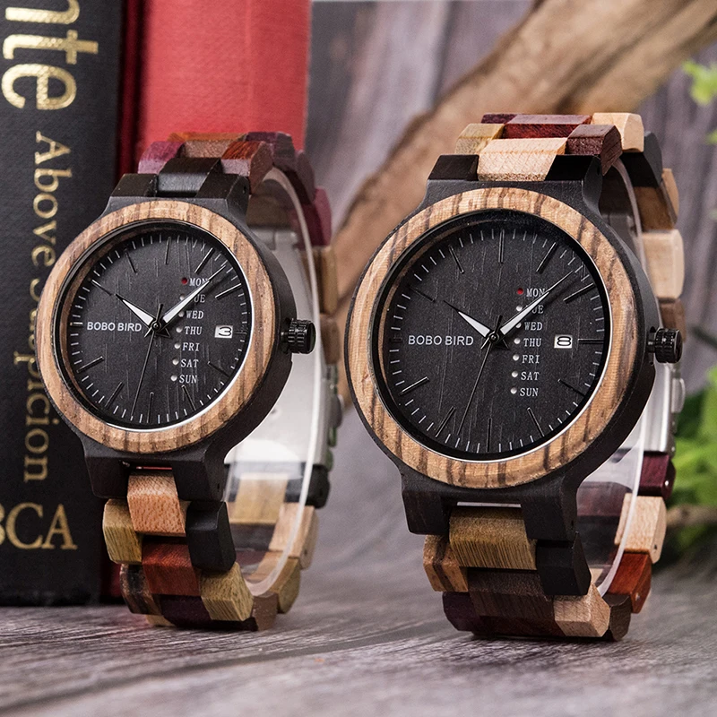 BOBO BIRD Bamboo Wooden Lover Couple Watches Men Show Date Ladies Wristwatch Women Quartz Male bayan kol saati Gift in Wood Box
