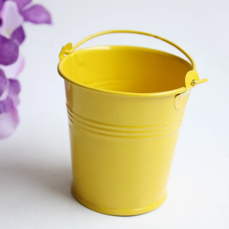 20X Yellow Baby Shower Candy Boxes For Wedding Colored Metal Candy Buckets Pails Round Small