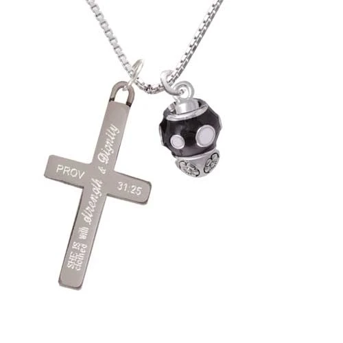 White Dots on Black Spinners - Strength and Dignity - Cross Necklace (1)