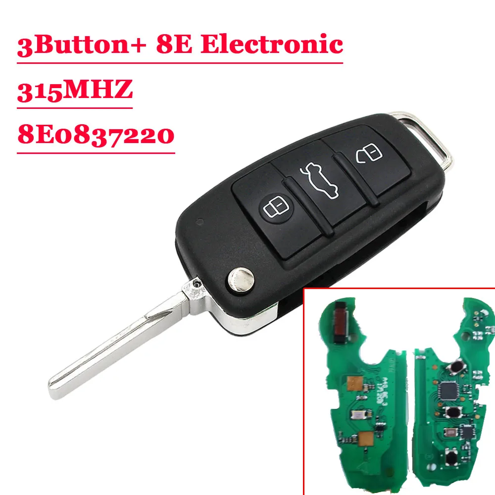 315/433 мгц с 8E электронным чипом P/N: 8E0 837 220Q Af флип 3 кнопки дистанционный ключ-брелок от машины для Audi A6L 8E0837220Q