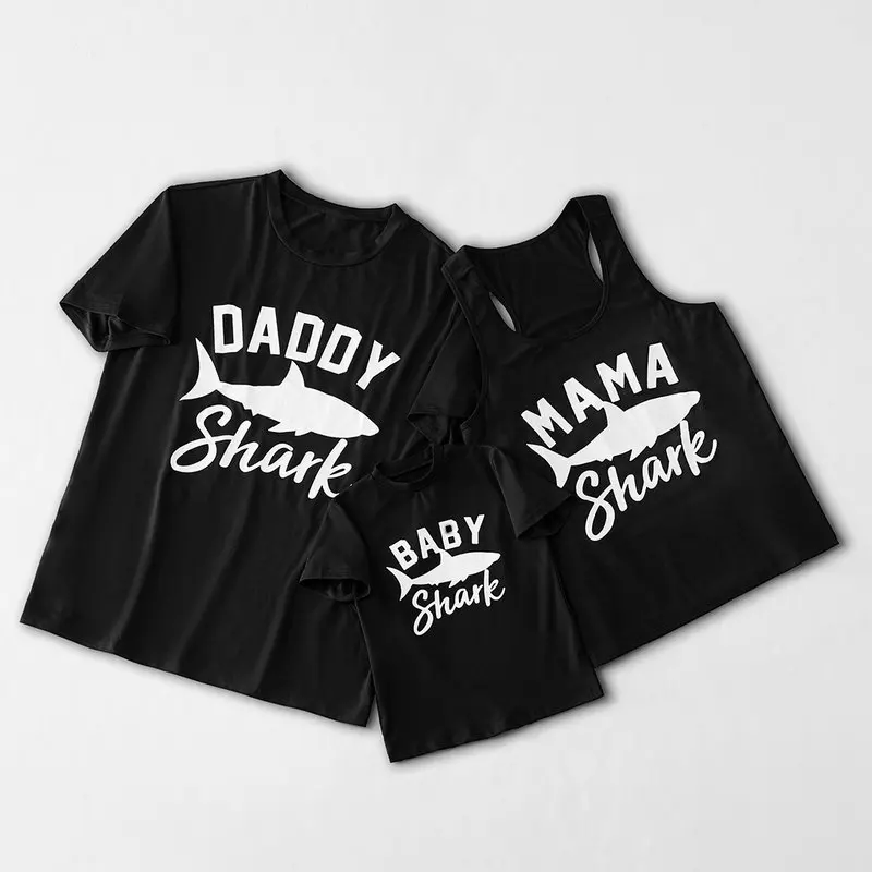 

Short Sleeve Mother Son Father Daughter Shark Tshirt Black Summer 2019 Family Look Matching Mommy Daddy Me Girl T-Shirt Clothes