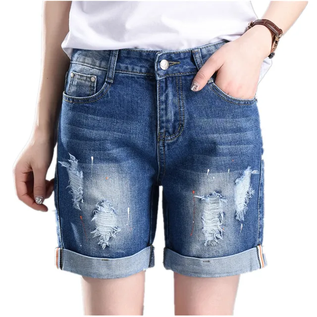 Большой Размеры джинсовые шорты прямые свободные джинсы отверстие для женщин 55-100 кг