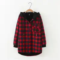 Plus size fleece Plaid drop shoulder hooded jackets 2019 winter casual oversized ladies zip-up hoodies Sweatshirts coat female