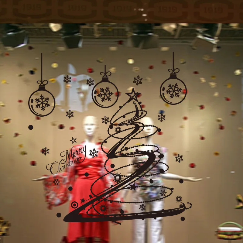 

Hot Sale Large Christmas Tree Balls Pendants Snowflake Wall Stickers Home Store Shop Xmas Party Window Wall Stickers Mural Art