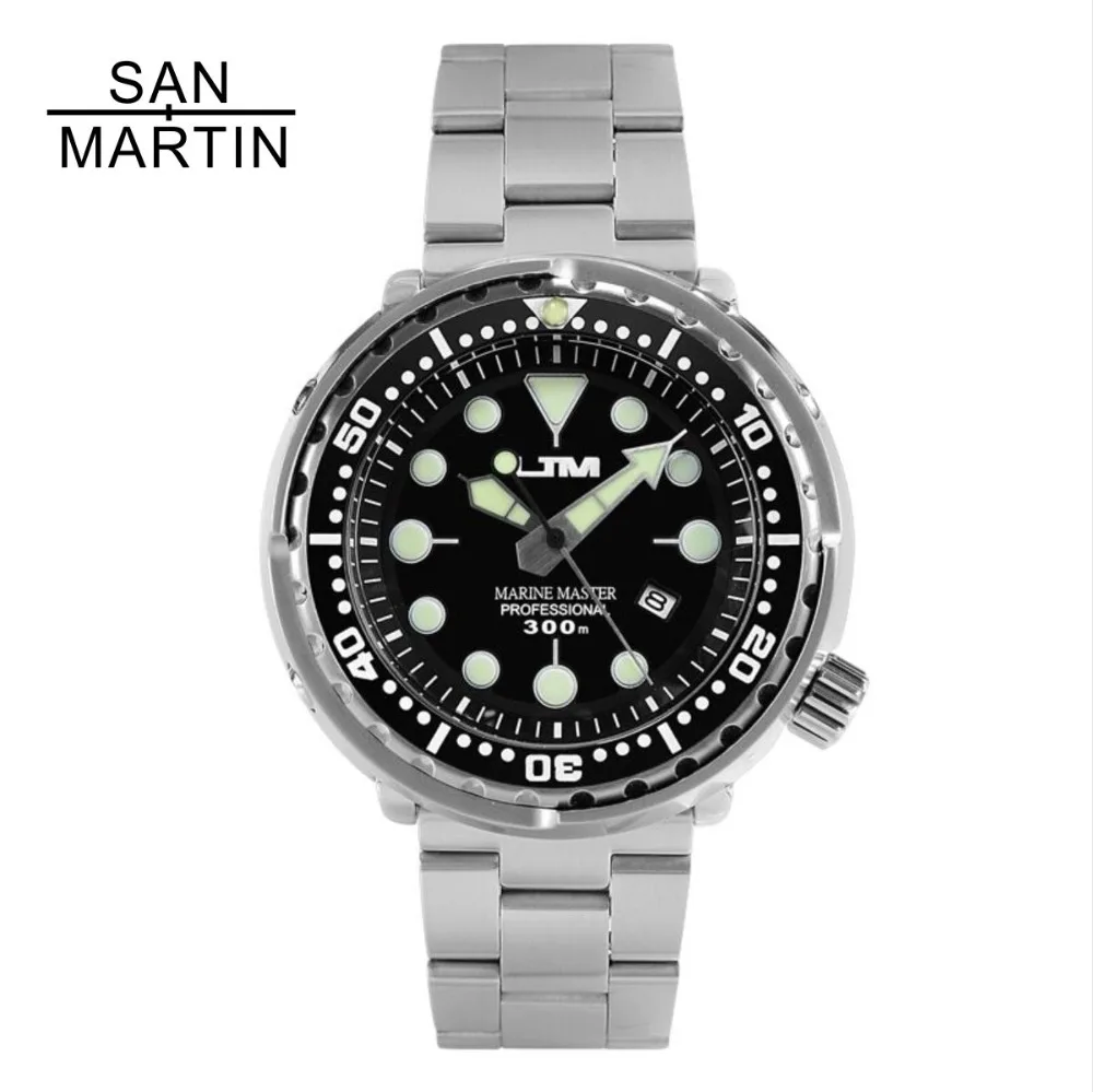 

San Martin Tuna SBBN015 Fashion Photodynamic energy Quartz Watch Stainlss Steel Diving Watch 300m Water Resistant Ceramics bezel