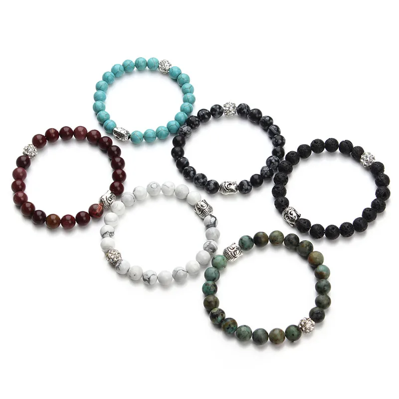 Exweup 8 мм круглый натуральный белый/синий/черный/красный Howlite/создан бисер Будда