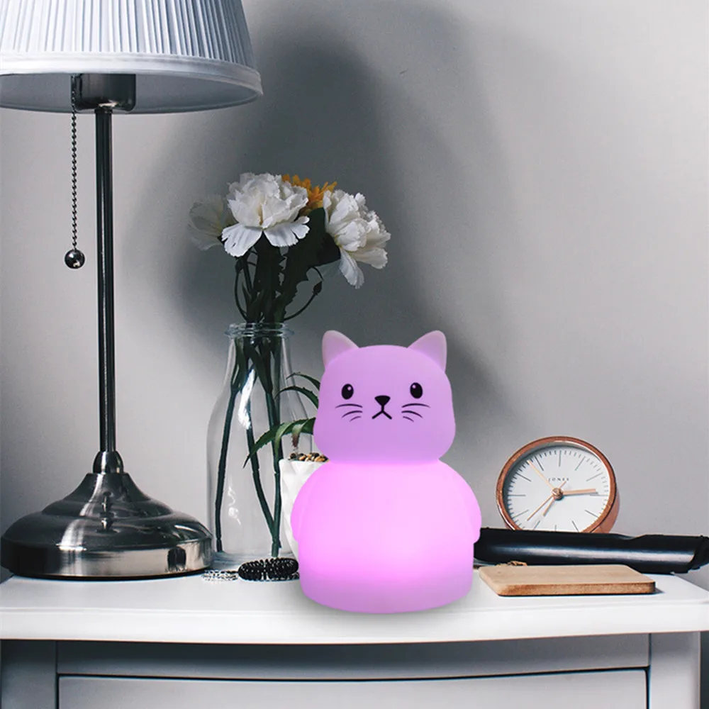 SuperNight Cute Cartoon Cat Mice LED Night Light Touch Sensor Colorful Silicone Bedside Table Lamp for Children Kids Baby Gift (19)
