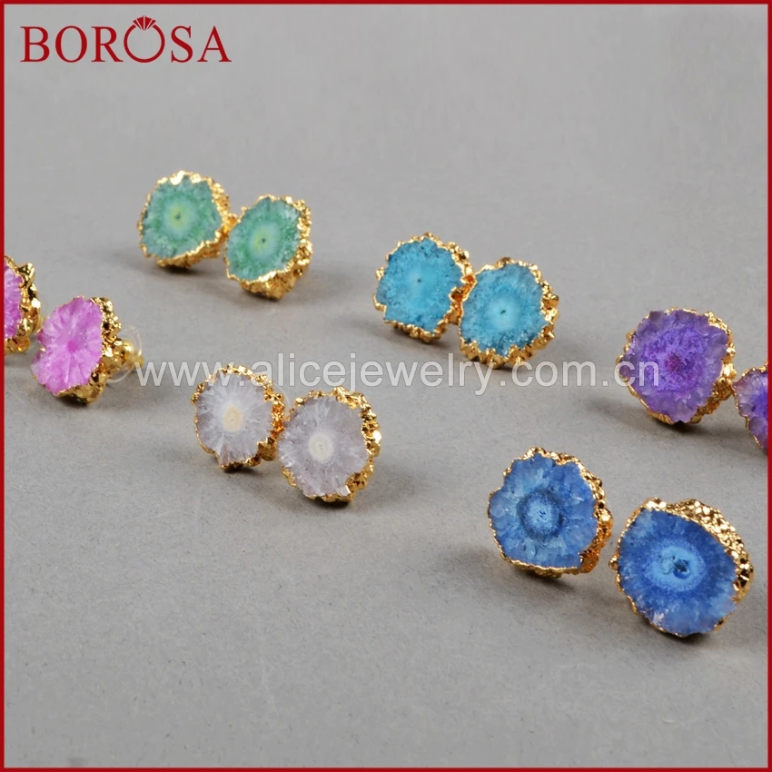 Borosa 5 пар Drusy Серьги гвоздики для Для женщин золото Цвет Природный Радуга