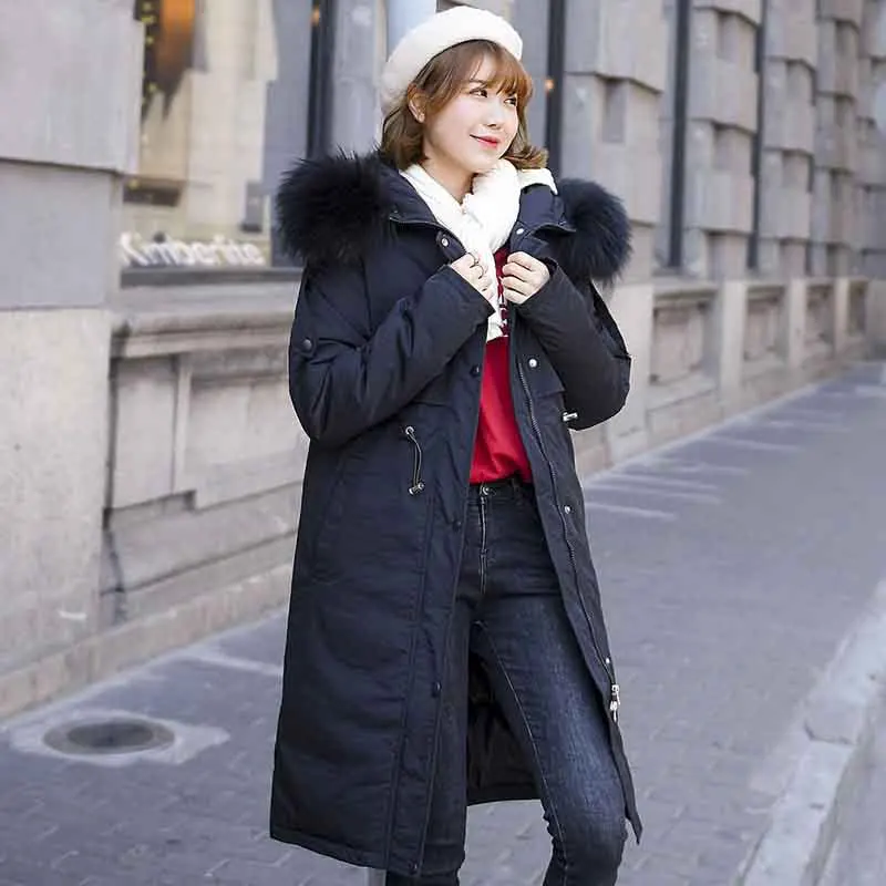 Зимняя женская куртка на каждый день с меховым воротником, зимняя куртка, женский пуховик, хлопковая куртка, женское теплое пальто с капюшоном, парка - Цвет: Черный