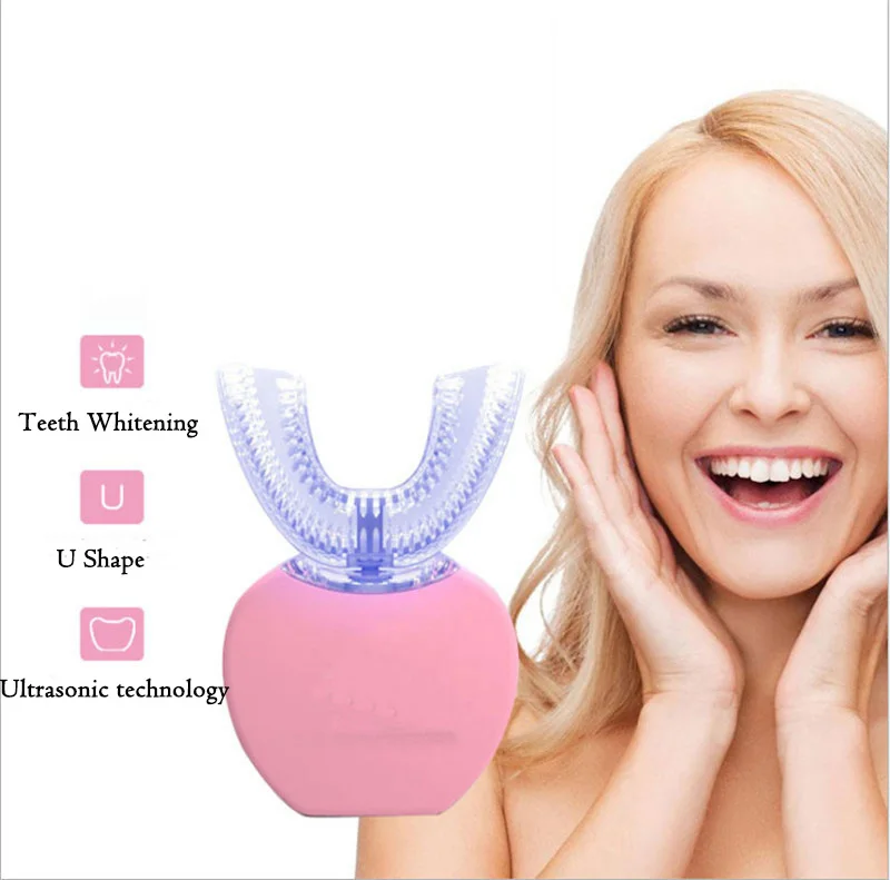 

360 Degree Sonic Electric Toothbrush Rechargeable 4 Mode Automatic Toothbrush USB Silicone Brush Heads Smart U Type Teeth Brush