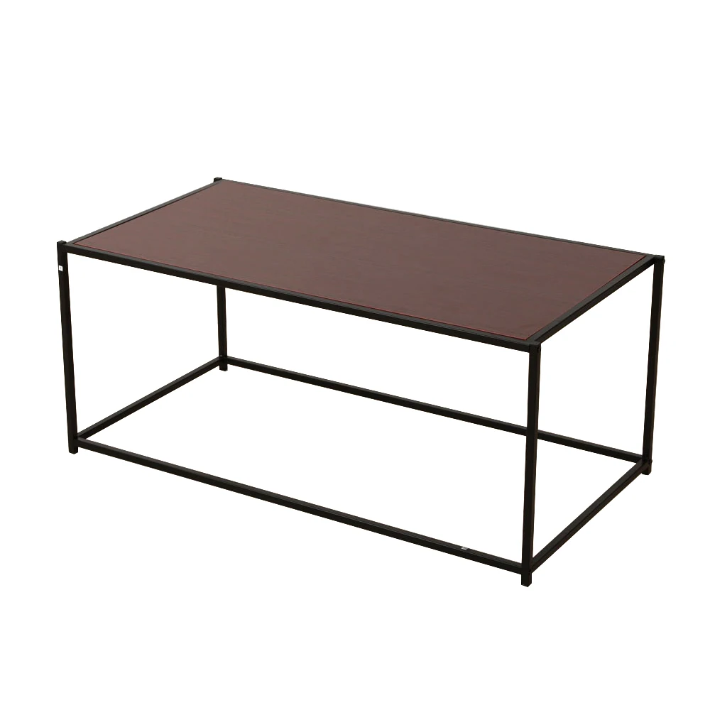 

Rustic Iron Frame Wood Grain Veneer Surface Coffee Table Sapele Color