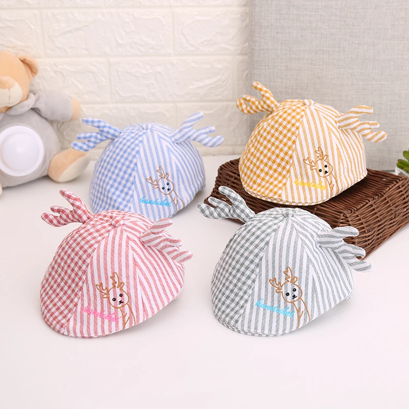 

BNWIGE Kids Hat Cartoon Elk Antler Cotton Baseball Caps Spring Summer Baby Boy Girl Sun Hats Beanies Plaid Children Caps