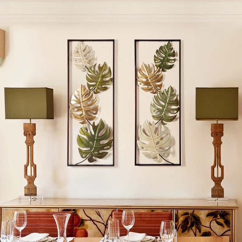 

American Wrought Iron Leaf Wall Hanging Ornaments Decoration Home Livingroom 3D Wall Sticker Accessories Hotel Wall Mural Crafts
