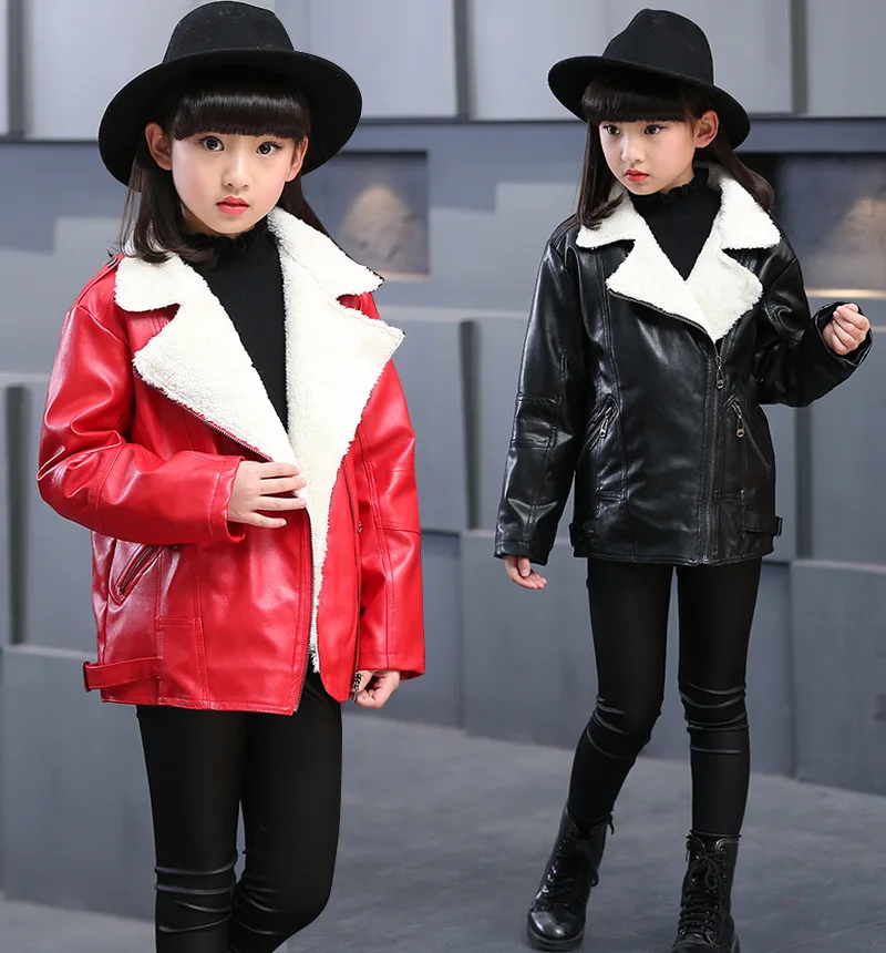 

2018 Autumn Winter Hot Children PU Jacket 3-14 Year Old girls Fashion Clothes Lapel Leather motorcycle Leather Jacket Girls