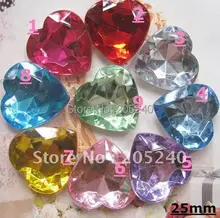 Bardzo gorące i kawaii 3D akrylowe serce z cyrkoni nie płaskie plecy 45 sztuk (mieszane 9 kolorów) 25mm