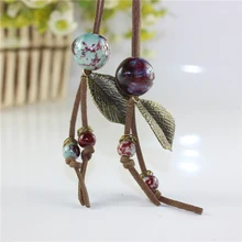 Azuis grandes contas de cerâmica vintage mulheres colar de jóias étnicas colares Boêmio atacado divertido(China)