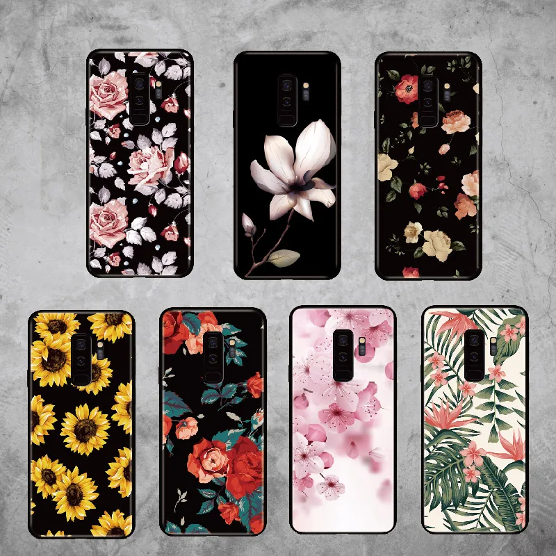 

For Samsung Galaxy S8 S9 S10 S10e Plus E lite Note 8 9 10 A7 A8 Vintage Floral Rose Sunflower Blossom Soft Bumper Phone Case