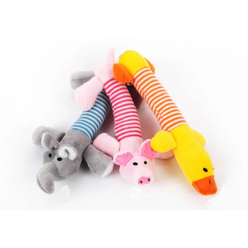 Dog Toys Lovely Stripe Pig Duck Elephant Pink Blue Yellow Squeaky Plush